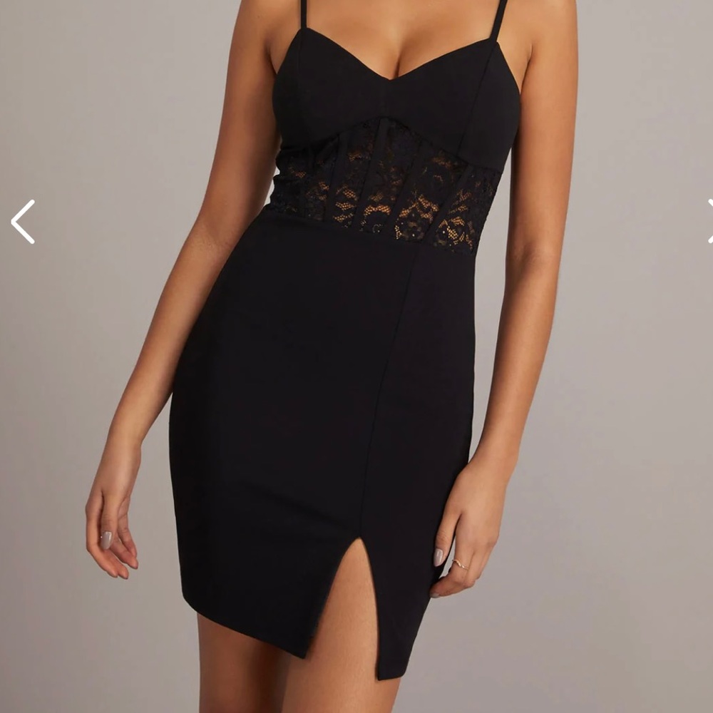 Sweetheart Front Lace Corset Mini Dress With High Slit